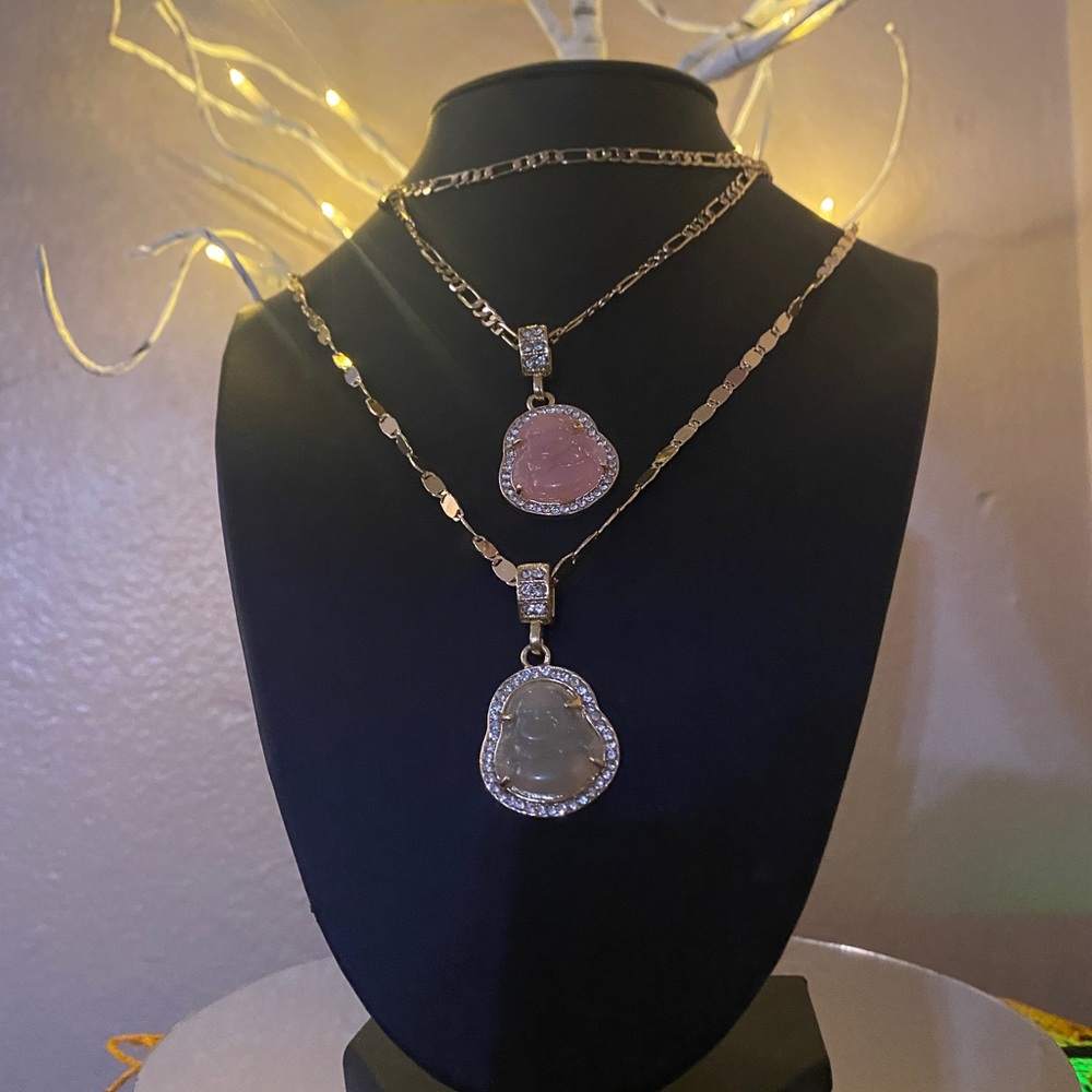 Beautiful necklace Buddha  Rosario’s  virgen de Guadalupe  Oro Laminado